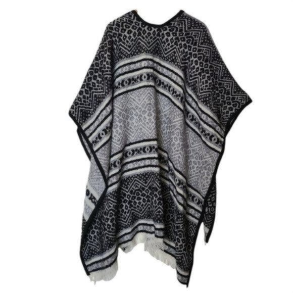 Michael‎ Stars Textured Ruana Poncho Black White Gr - Picture 6 of 12